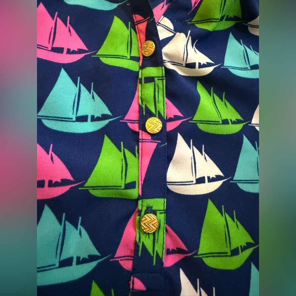 Macbeth Collection by Margaret Josephs Sailboat Nautical Blouse Size Small - Picture 11 of 12